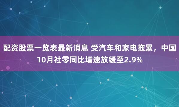 配资股票一览表最新消息 受汽车和家电拖累，中国10月社零同比增速放缓至2.9%